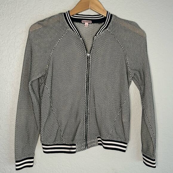 Juicy Couture Mesh Bomber Full Zip Jacket Black White Small Varsity Sporty Prep - Picture 1 of 8